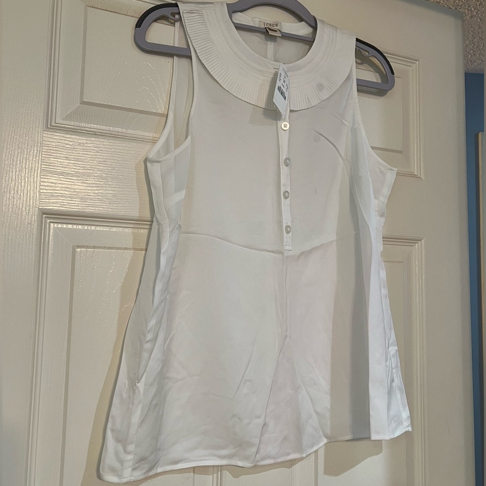 J Crew Ivory Sleeveless Blouse with Button Accents